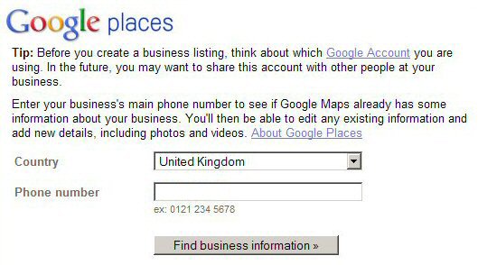 Google Places start listing