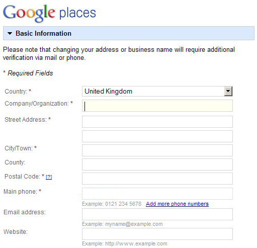 Google Places basic information
