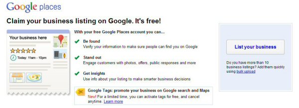 Google Places start page