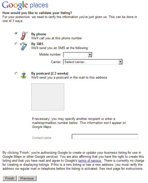 Google Places verification